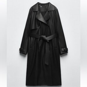 Zara Women's Black Leather Trench Coat